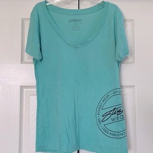 Stussy V-Neck T-Shirt with Logo on Side